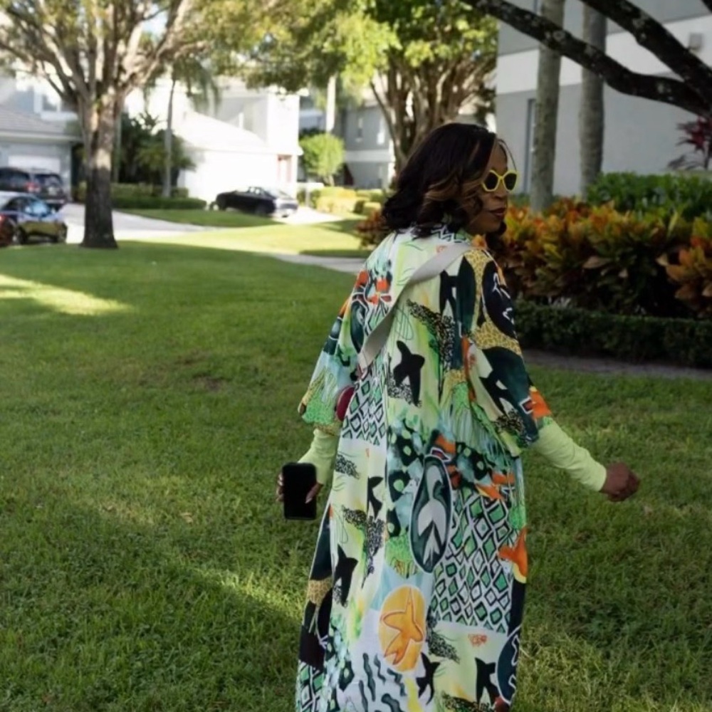 Green Floral Sheer Maxi Dress with Watercolor Print